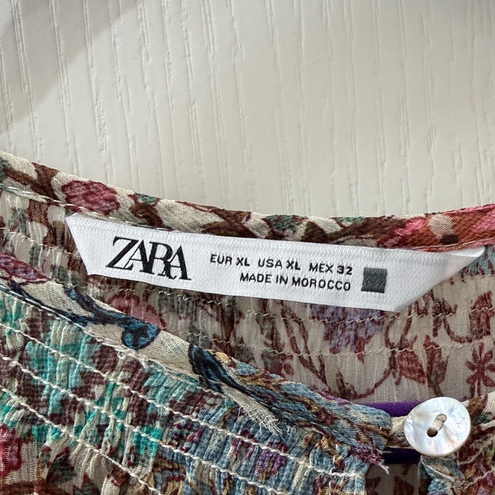 Zara Multicolor Floral Patchwork Button-Front Blo… - image 2